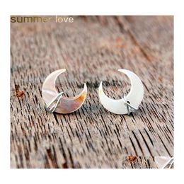 Stud Unique Design Croissant de Lune Boucles d'Oreilles Mère de Perle Pierre Précieuse Post en Or Sterling Sier Fil Fait Main Enveloppé Oreille Mariage Goutte Otzp3