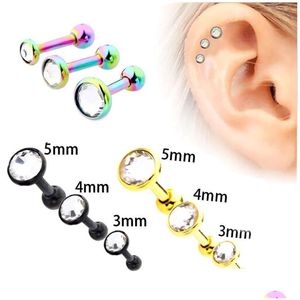 Stud Unieke Punk Kristal Oor Sier Zwart Goud Barbell Oorbel Kraakbeen Helix Tragus Piercing Oorbellen Vrouwen Lichaam Sieraden 3 stks/set Dr Dhvud