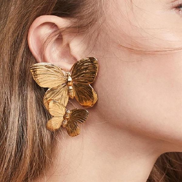 Pendientes UODCM de lujo para mujer, aretes colgantes redondos, aretes coreanos con forma de mariposa grande, aretes dorados, joyería 2021 224x