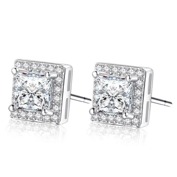 Stud Utimtree Simple Design Sliver 925 Princess-cut Big Square CZ Cubic Zirconia Boucles d'oreilles de mariage pour les femmes Valentines Day GiftStud