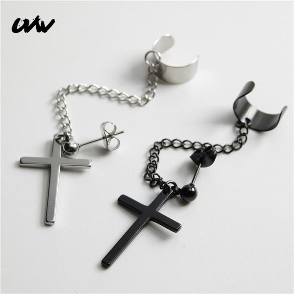 Stud UVW026 2pc Trendy Punk 316L Ear Cuff Chain Cross Pendientes para mujeres Cool Boho Piercing Pendientes Brincos