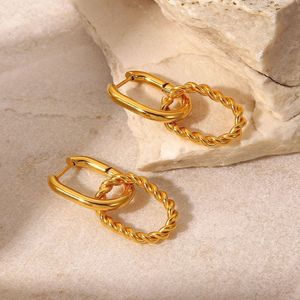 Boucles d'oreilles pendantes à anneau torsadé amovible double Uworld en acier inoxydable plaqué or étanche Huggie pour femmes 230807