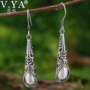 Pendientes V.YA Vintage de Plata de Ley 925, elegantes pendientes de perlas en forma de lágrima para mujer, pendientes colgantes, regalo de dama de honor de boda