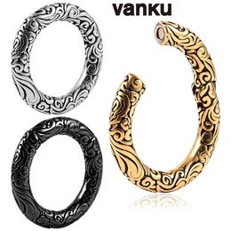 Stud Vanku 2pcs étiré inoxydable punk motif rond cerceaux poids d'oreille pour acier oreille expanseur corps piercing tunnel oreille bijoux 231020