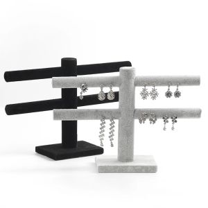 Stud Velvet Earring Holder Stand Rack Ice and Black 2 Tier Tbar Stud oorbellen Display Rack Stand Juwelen Organisator voor winkelopslag