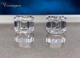 Stud VinRegem 100 925 Sterling Silver Emerald Cut G Created Moissanite Diamonds edelsteen oorbellen oorbuien Fijne sieraden Groothandel1386924