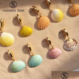 Stud vintage cowrie shell oorbel voor vrouwen meisjes boho goud vergulde geometrische drop statement sea zomer strand sieraden delive dhgarden dh716