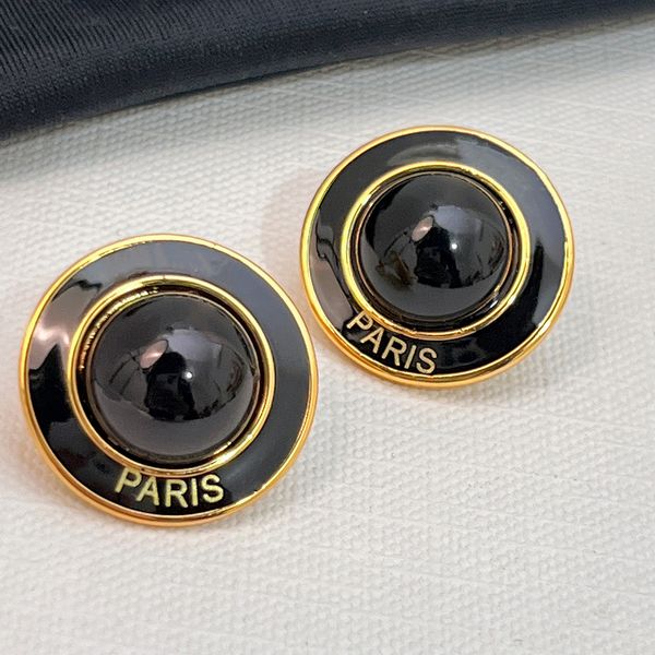 Pendientes de aro con botón de resina negra de diseñador Vintage, joyería de marca para mujer, moda clásica 230711