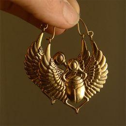 Stud Vintage Egyptisch geïnspireerde ontwerpen Sacred Wings Scarab grote hoepels oorbellen Gypsy Tribal Women Gold Color Party Gift 230422