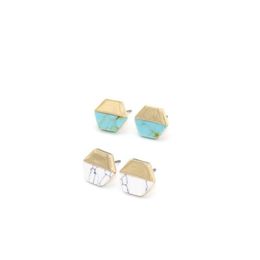 Stud Vintage Color Oro Hexágono Blanco Verde Turquesa Pendientes de Mármol Joyería de Piedra Natural para Mujeres Entrega de Gota Dhu7N