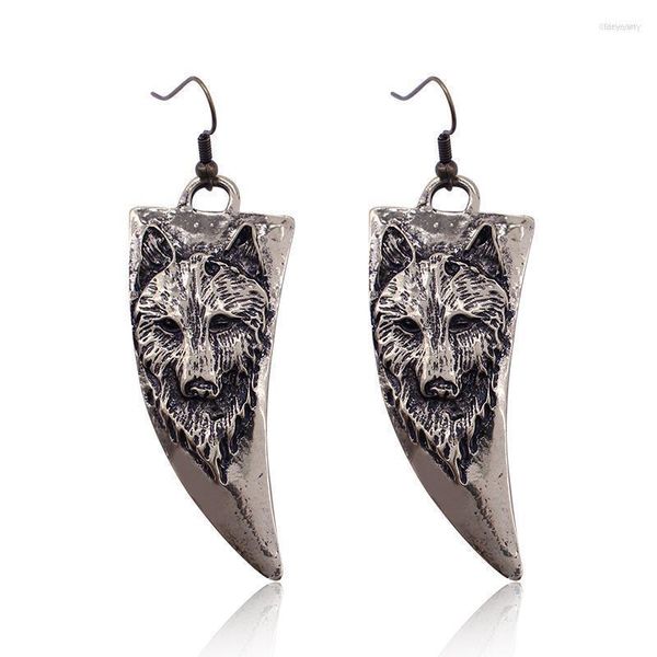 Stud Vintage cuerno en forma de lobo perro pendientes Punk Animal largo para mujeres Brincos cabeza pendiente gota HipHopStud Dale22 Farl22