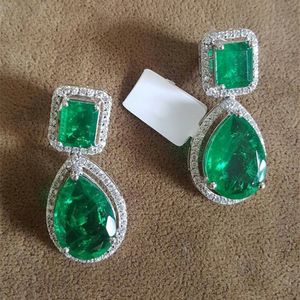 Stud Vintage Lab Emerald Dangle Boucles d'oreilles en argent sterling 925 Bijoux Fête Mariage Boucles d'oreilles pour les femmes Cadeau d'anniversaire de mariée 230731