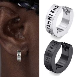 Stud Vintage Norse Viking Runes Hoop Boucles d'oreilles pour hommes Male Boyswaterproof en acier inoxydable Hie Ear Cadeaux Bijoux de Noël J230420