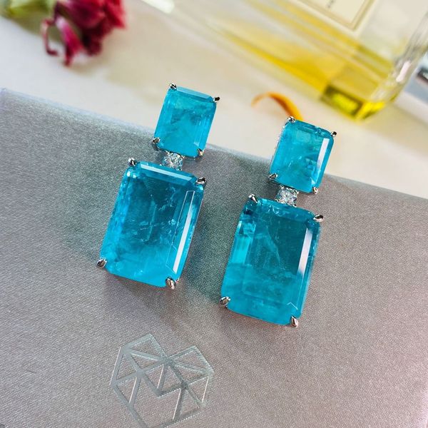 Stud Vintage Paraiba Tourmaline Bleu Carré Boucles D'oreilles Multicolore Cristal Zircon Nail Femmes Déclaration Parti Bijoux femmes boucle d'oreille 230505