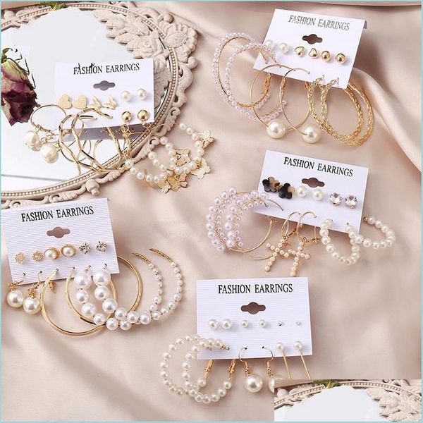 Stud Vintage Pearl Boucles d'oreilles Stud pour les femmes Big Gold Cross Set de boucle d'oreille Long Tassel Butterfly Dangle Drop Delivery 2022 Bijoux Dhxcx