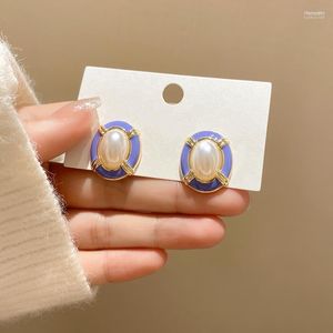 Stud vintage paarse ovale parel oorbellen voor vrouwen Koreaanse retro geometrische bruiloftsfeest mode sieraden accessoires Gift Stud Dale22 farl22