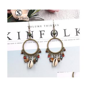 Stud vintage zeeschelp bengele drop oorbellen voor vrouwen meisjes boho geometrische schattige cirkel ronde statement zomer strand feest sieraden gif dhch9