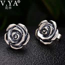 Stud Vintage Style 925 SERRING Silver Rose Flower Stud Oreing Fashion Boucle D'Oreille Femmes Fine Bijoux 230620