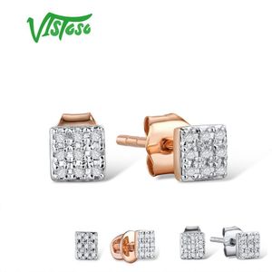 Stud VISTOSO Pendientes de oro para mujer 14K 585 Rosa Blanco Diamante brillante Delicado Círculo redondo Moda Joyería fina 221119