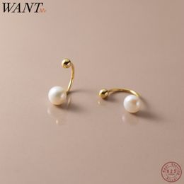 Stud WANTME 925 plata esterlina moda perla de agua dulce natural gancho para la oreja pendientes de cuentas de tornillo único para mujeres Piercing joyería 230801