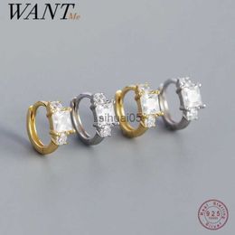 Stud WANTME 925 Sterling Zilver Glanzend Vierkant Kristal Zirkoon Trend Oor Gesp Oorbellen Boheemse Ronde Huggies Vrouwen Piercing Sieraden YQ231026