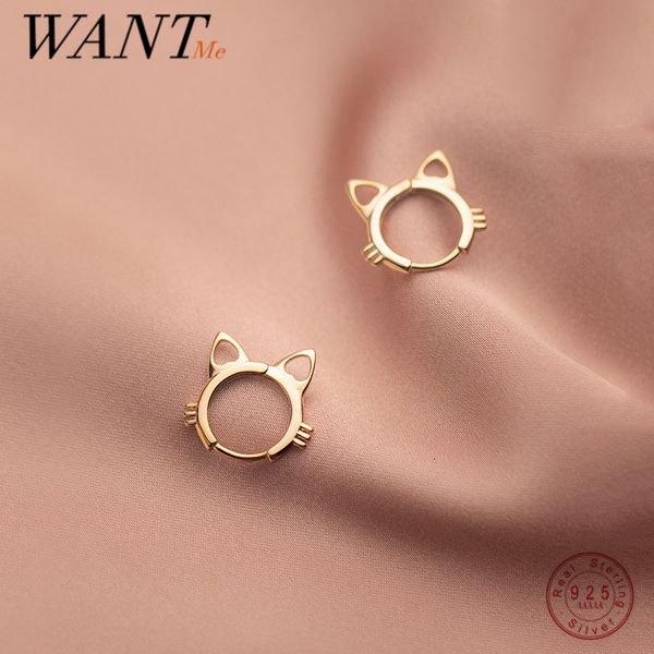 Stud WANTME 925 Plata de Ley Simple Moda Adolescente Lindo Gato Oreja Hebilla Pendientes Chic Fiesta Romántica Mujeres Piercing Fino Joyería de Oro 230325