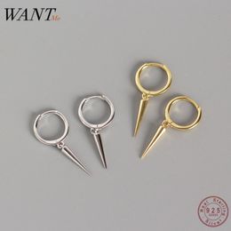 Stud WANTME Echt 0% 925 Sterling Zilver Opknoping Klinknagel Kegel Hanger Oorbellen voor Mode Vrouwen Party Accessoires Sieraden 230807