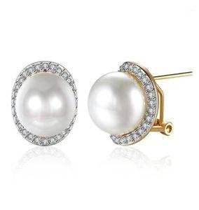Stud Wedding Jewellry White Cubic Zirconia Pearl Earrings Gold Overlay For Women Fashion Jewelry E209614457576
