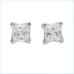 Pendientes De Circón Cuadrados Rellenos De Oro Blanco Estilo Punk Joyería De Compromiso De Boda Mujeres Y Hombres Pendiente De Diamante Brinco/Brincos 8 Mm Dhiut