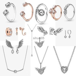 Stud Winter Nieuwe Geometrische Rose Clip Gebogen Sprankelende Ketting Hanger Engelenvleugels Oorstekers Originele Dames Sieraden Diy Charm YQ231026