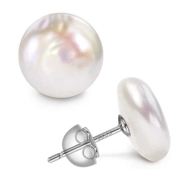 Boucles d'oreilles femmes grand bouton baroque perle d'eau douce culture Biwa pièce de monnaie perles en argent sterling 925 montures boucles d'oreilles bijoux J230717