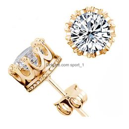 Stud Vrouwen Crown Diamond Oorbellen Sier Plated In Twee Kleuren Fashion Lady Crystal Earring Zirkoon Studs Sieraden Will And Sandy Drop Del Dhqua