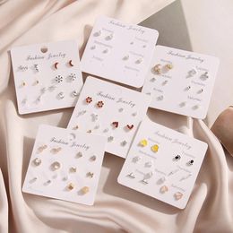 Stud Women Heart Star Mini Earrings Set Fashion Girl Small Jewelry Square Leaf Pearl -oorbel sets Lady JewelryStud