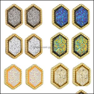 Stud Women Hexagon Druzy Drusy Stud -oorbellen Golden vergulde mini goud paarse harsbuds oorbel kerstcadeau drop levering 2021 jood dhvgb