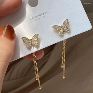 Stud Women Long Tassel oorbellen Koreaanse zoete vlinder Rhinestone oorrel Elegante geometrische hangende sieraden 2022 Kirs22