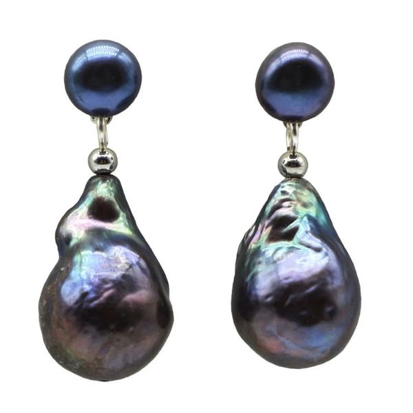 Boucles d'oreilles pour femmes, boucles d'oreilles en perles noires, naturelles, baroques, faites à la main, en argent, bijoux originaux, cadeaux pour maman, 231124