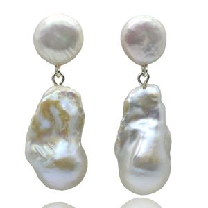 Boucles d'Oreilles Femme Blanc Surdimensionné Perle Naturelle Design Pendentif Baroque Double Perles Vintage 230729