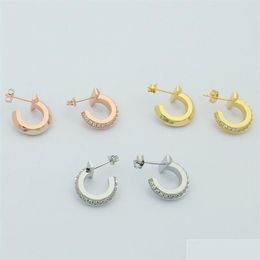 Stud para mujer C-Ring Pendientes Studs Joyería de diseño con taladro Gold Siery Rose FL Marca como regalo de Navidad de boda 246k Entrega de gota Ea Dhxtq