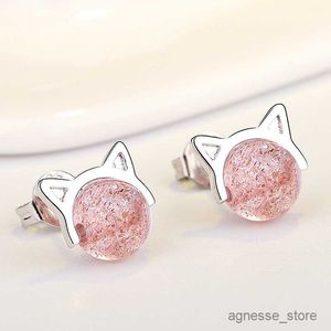 Stud Womens Girls Sweet Strawberry Cute Cat Stud Pendientes Clear Pink Simple Lovely Fashion Ear Rings Joyería para el verano R230619
