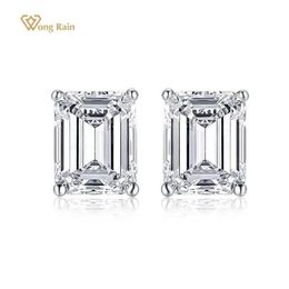 Stud Wong Rain 925 Sterling Zilver Emerald Cut Gemaakt Moissanite Edelsteen Diamanten Wit Gouden Oorbellen Engagement Fijne Jewelry205d