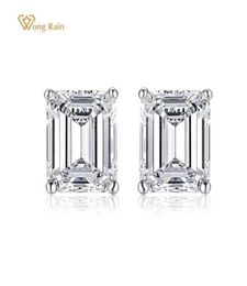 Stud Wong Rain 925 Sterling Silver Emerald Cut Créé Missanite Gemstone Diamonds Boucles d'oreilles en or blanc Engagement Fine Jewelry9240189