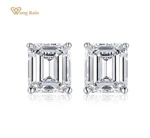 Stud Wong Rain Plata de ley 925 Corte esmeralda Creado Moissanite Piedras preciosas Diamantes Pendientes de oro blanco Compromiso Joyería fina3364872