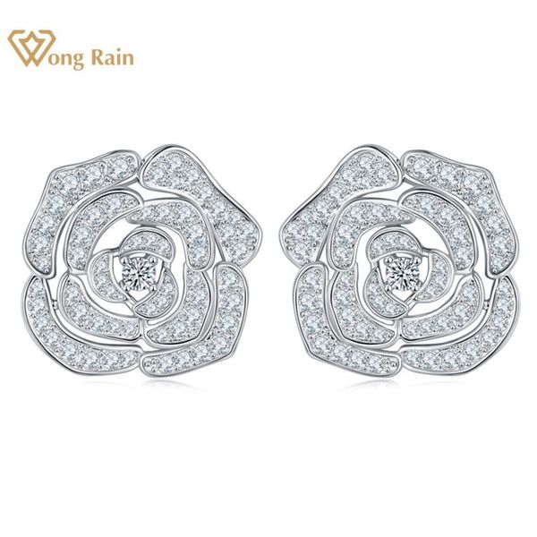 Stud Wong Rain luxe 925 en argent Sterling fleur haute teneur en carbone diamant femmes boucles d'oreilles fête de mariage bijoux fins 230729