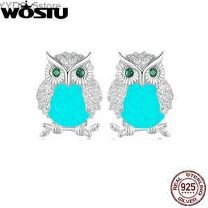 WOSTU 925 Sterling nuit hibou Style lumineux boucles d'oreilles femmes brillent dans le noir oreille Animal Pendientes fille meilleur cadeau d'anniversaire YQ231107