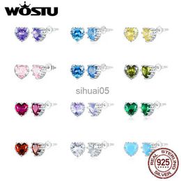 Stud WOSTU 925 Pendientes de piedra natal de plata esterlina Oreja de circón en forma de corazón para Wowem Aniversario Regalo de cumpleaños Joyería fina YQ231026