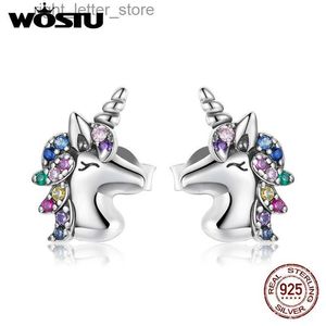 WOSTU 925 en argent Sterling coloré cheval boucles d'oreilles arc-en-ciel Animal licorne boucles d'oreilles pour les femmes mode bijoux en argent CTE496 YQ231211