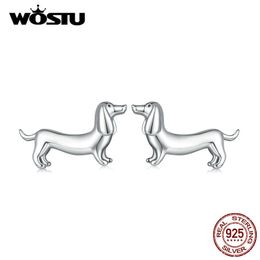 Pendientes WOSTU de Plata de Ley 925 con bonitos pendientes de perro salchicha para mujer, pendientes originales con tachuelas de animales, joyería delicada para niña, regalo 230907