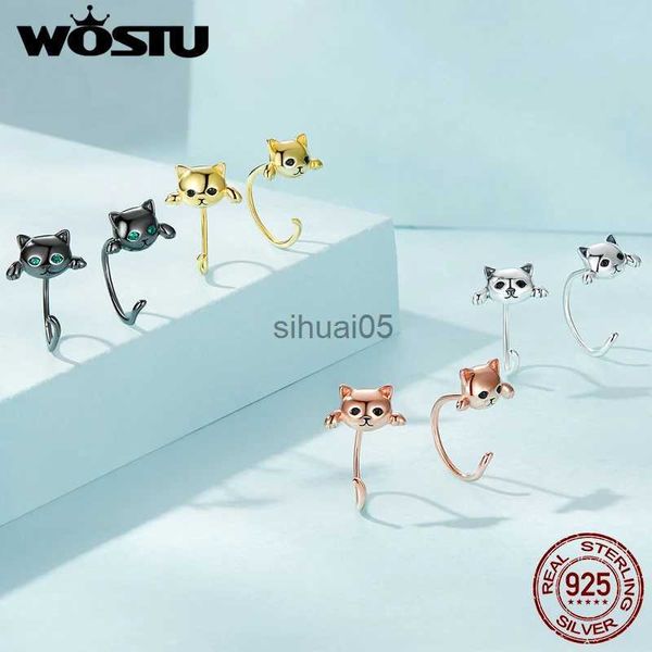 Stud Wostu 925 en argent Sterling mignon queue boucles d'oreilles pour les femmes 4 couleurs Mini chat oreille animaux goujons fille vacances bijoux fête cadeau YQ231026