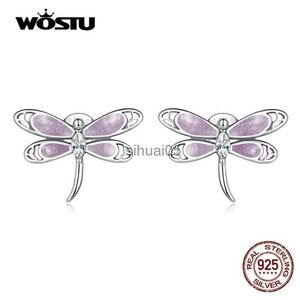 Stud WOSTU 925 Sterling Zilver Fijne Roze Libel Oorbellen Insect Dier Oorstekers voor Vrouwen Originele Sieraden van Hoge Kwaliteit YQ231026