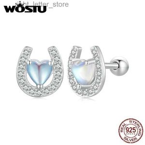 WOSTU 925 Sterling Zilver Lucky Horseshoe Stud Oorbellen voor vrouwen Regenboog Maansteen Zirkoon Oorclips Pendient Girl Verjaardagscadeau YQ231211